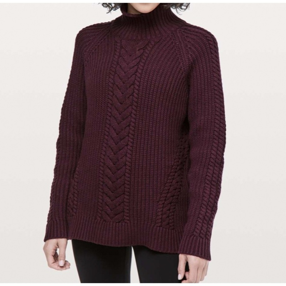 Lululemon Burgundy Bring the Cozy Turtleneck Fisherman Sweater Size 8